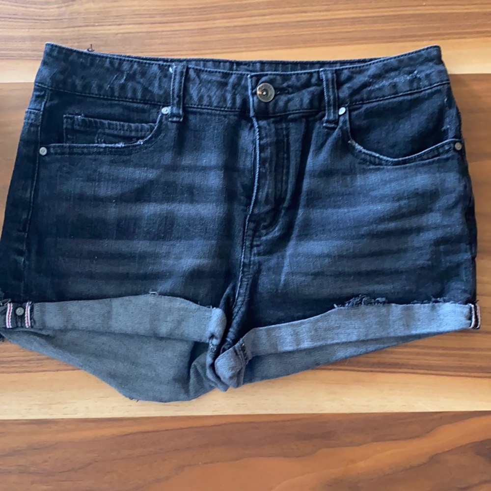 High waisted jean shorts - black